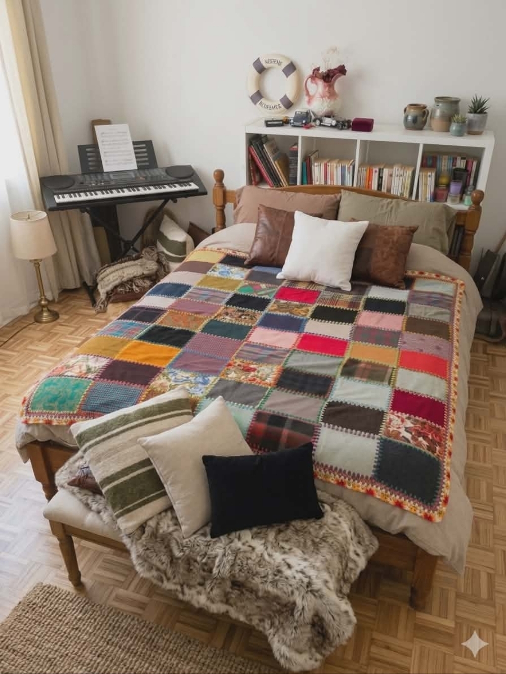 Handmade Patchwork Quilt Throw in Multicolor